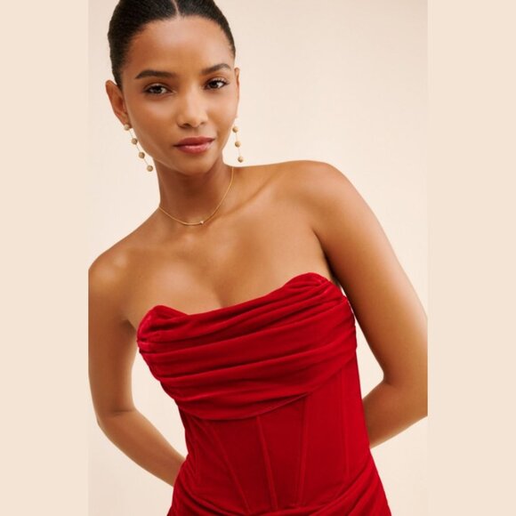 Bardot Red Claudette Strapless Stretch Velvet Mini Dress SZ XXL - NWT - Picture 4 of 13